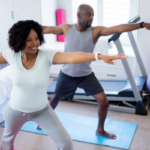 Couple exercising at home